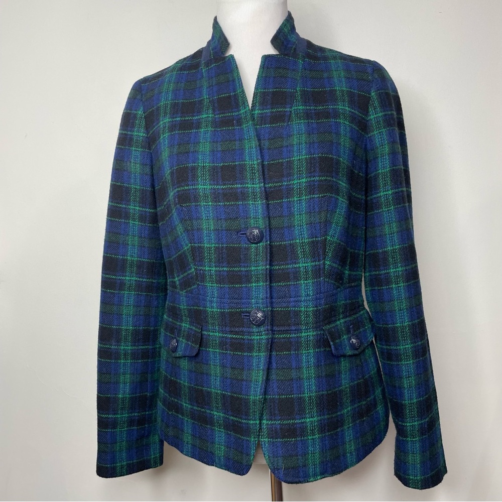 Talbots Navy and Green Plaid Wool Blend Blazer